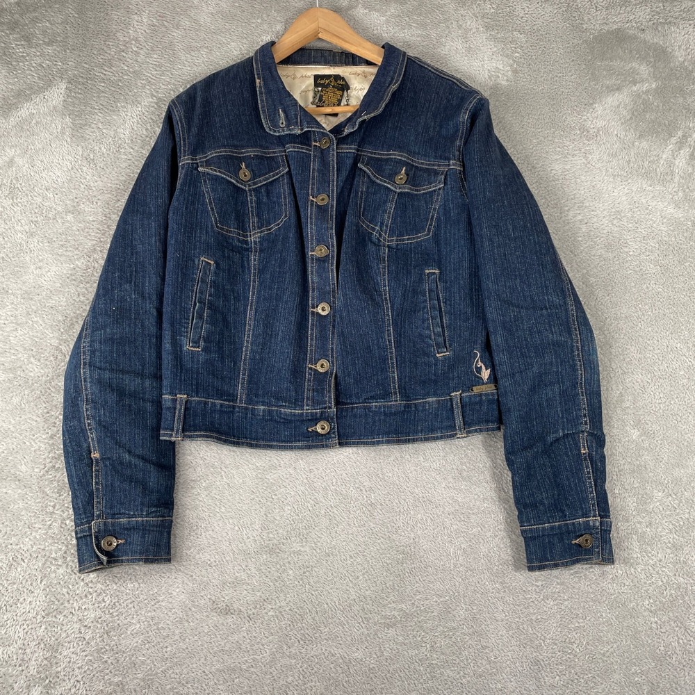 Baby Phat Jacket Womens Medium Blue Denim Y2K Quilted Satin Lining Vintage